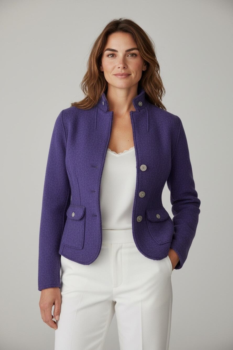Eileen Fisher Midnight Blue Boiled Merino Wool Cropped Jacket, Size PL, Classic